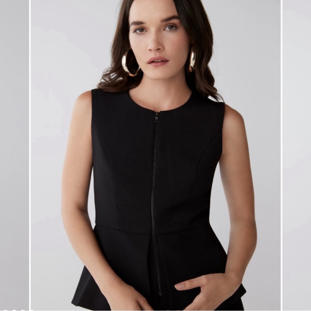 BCBG Abrielle Zip-Front Peplum Top